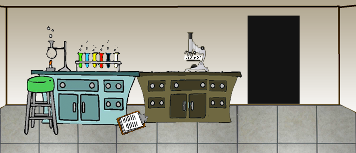 The bee is now in a laboratory with vials of ominous chemicals